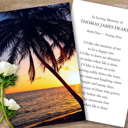 Funeral Memorial Sunrise Prayer Sympathy Cards