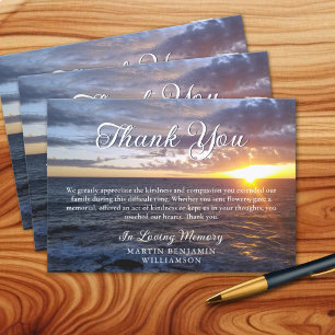 Funeral Memorial Sunset Ocean Beach Thank You Card