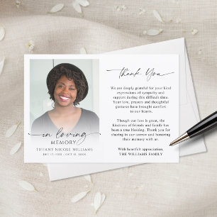 Funeral Memorial Thank You In Loving Memory Photo  Card