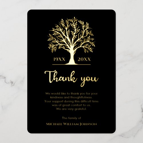 Funeral Memorial Tree Of Life Black And Gold Foil Invitation