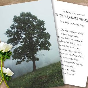 Funeral Memorial Tree Prayer Sympathy Cards