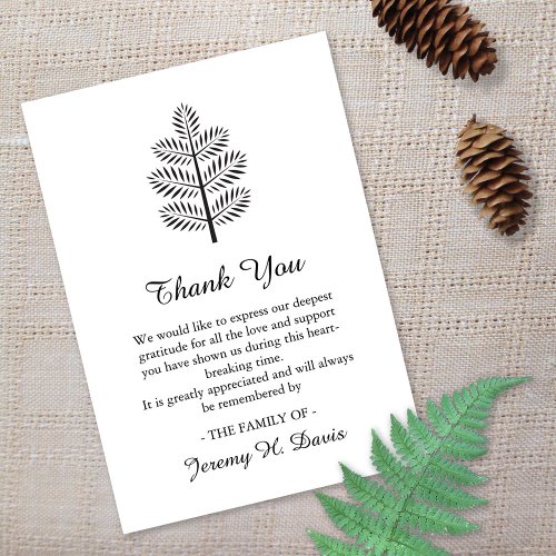 Funeral Memorial Tropical Tree Branch Botanical Thank You Card