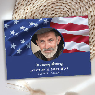 Funeral Memorial USA American Flag Photo Patriotic Thank You Card