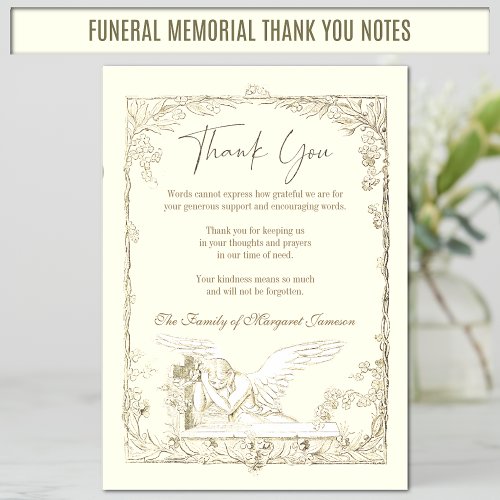 Funeral Memorial Vintage Angel Religious Thank You Card