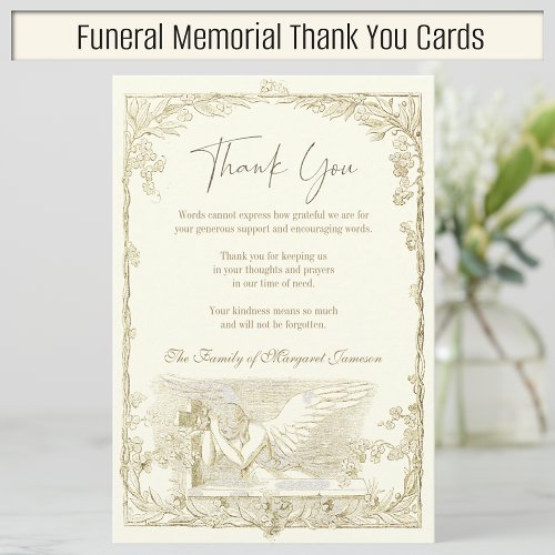 Funeral Memorial Vintage Angel Religious Thank You Card