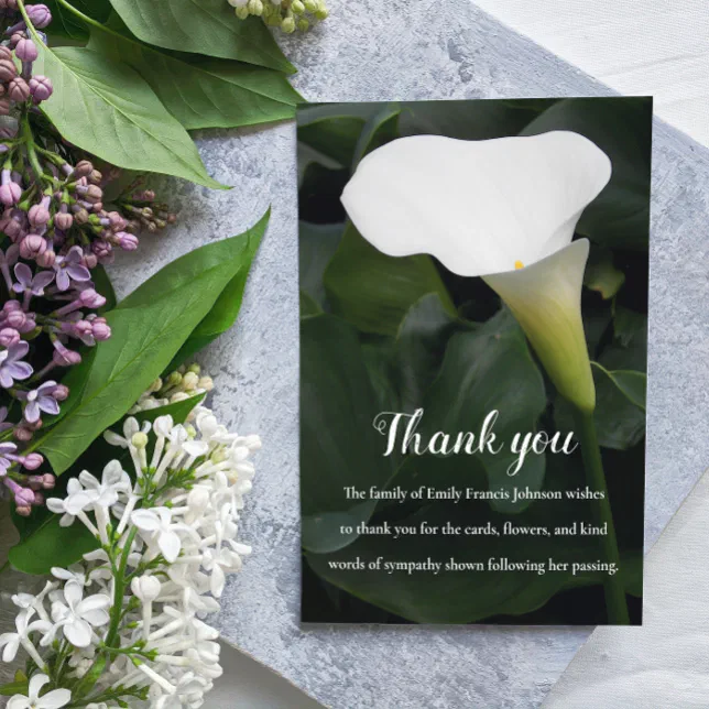 Funeral/Memorial White Lily Floral Thank You Card | Zazzle