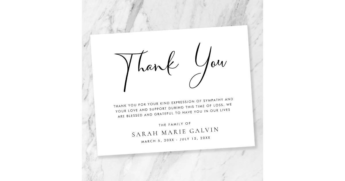 Funeral Minimal Modern Elegant Thank You Card | Zazzle