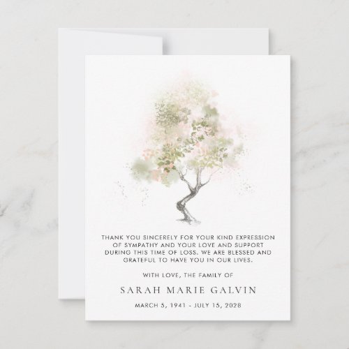 Funeral Minimal Modern Tree Watercolor Thank You C