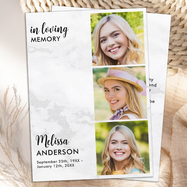 Funeral Modern 3 Photo In Loving Memory Sympathy Thank You Card (Creator Uploaded)