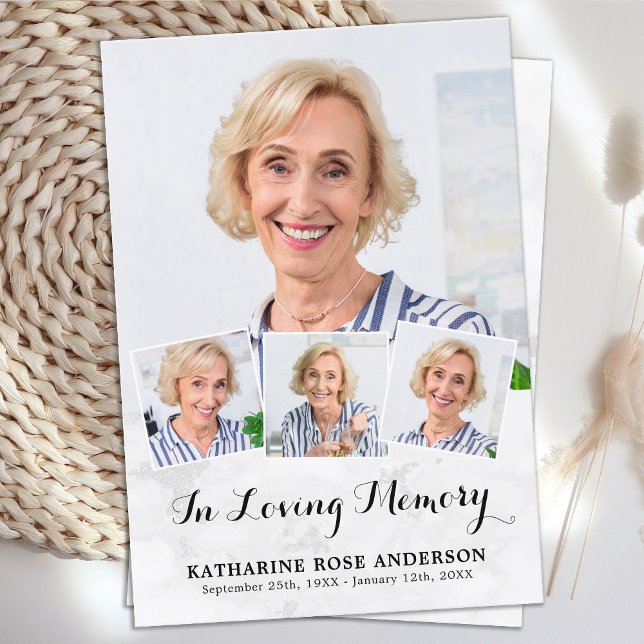 Funeral Modern Chic 4 Photo Sympathy Prayer Card (Creator Uploaded)