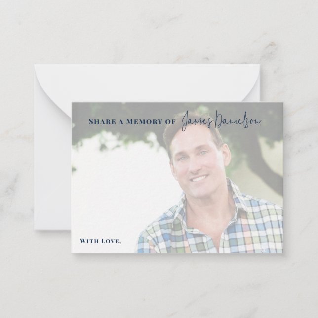 Funeral Modern Script Photo Share a Memory Note Card (Front)
