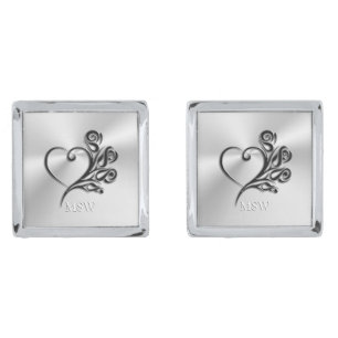 Funeral Mortician Services, Heart and Roses Cufflinks