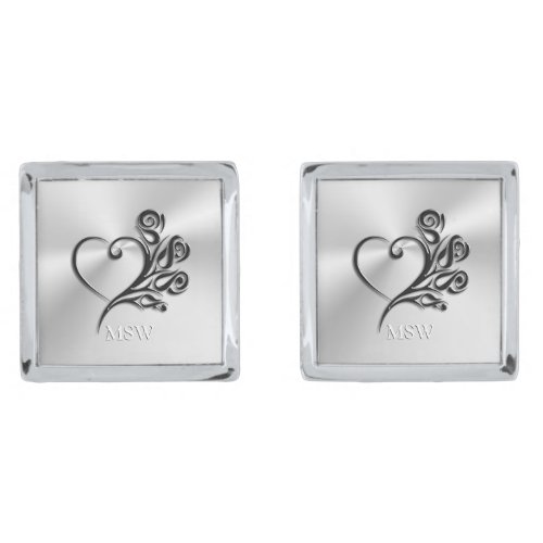 Funeral Mortician Services Heart and Roses Cufflinks