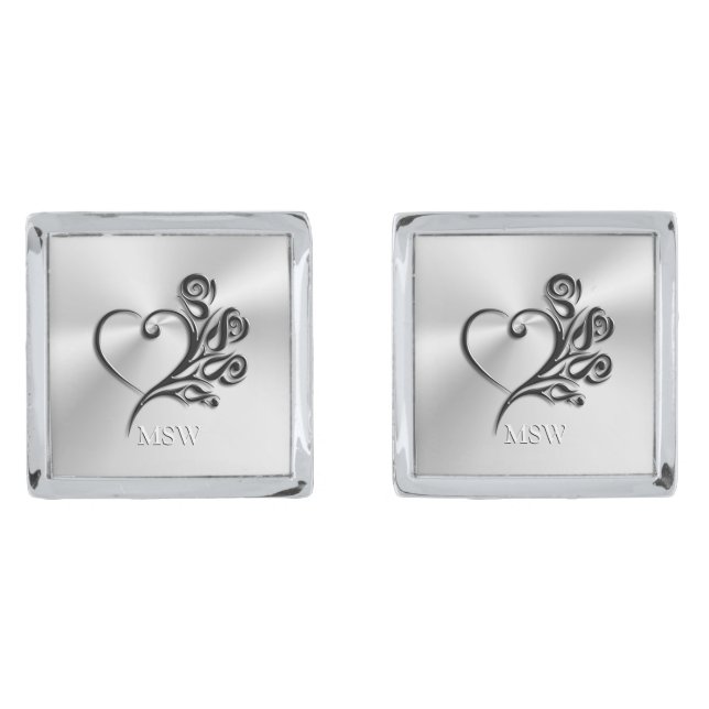 Funeral Mortician Services, Heart and Roses Cufflinks (Front)