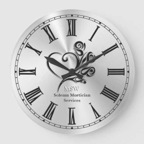 Funeral Mortician Services Heart and Roses Large Clock