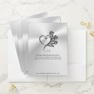 Funeral Mortician Services, Heart and Roses Pocket Folder