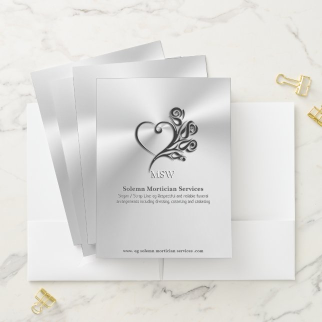 Funeral Mortician Services, Heart and Roses Pocket Folder (In Situ)