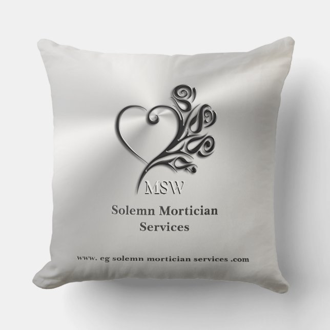 Funeral Mortician Services, Heart and Roses Throw Pillow (Front)