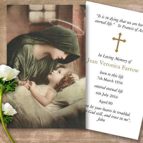 Funeral Mother Mary Loss Prayer Sympathy Cards