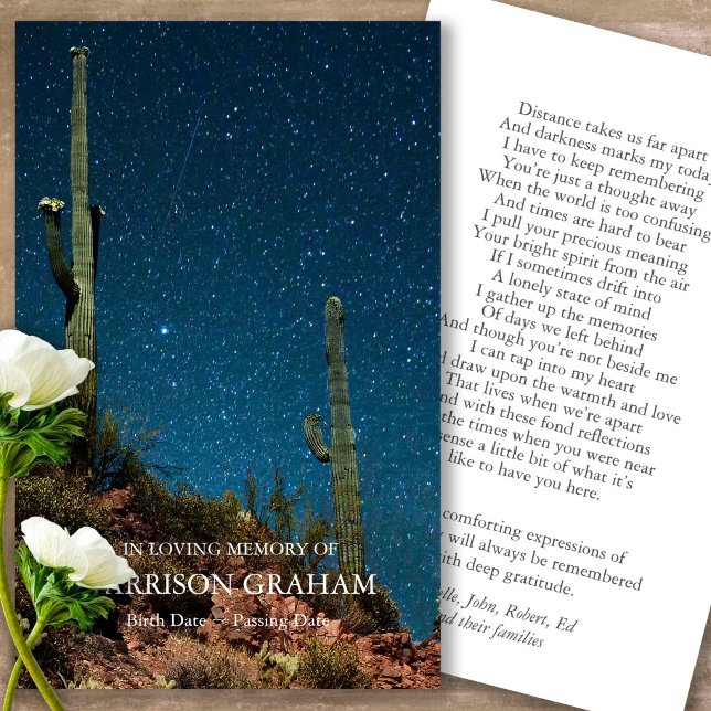 Funeral Night Sky Memorial Prayer Sympathy Cards (sunset, sunrise, night sky, celebration of life, in loving memory of, prayer cards for bereavement)