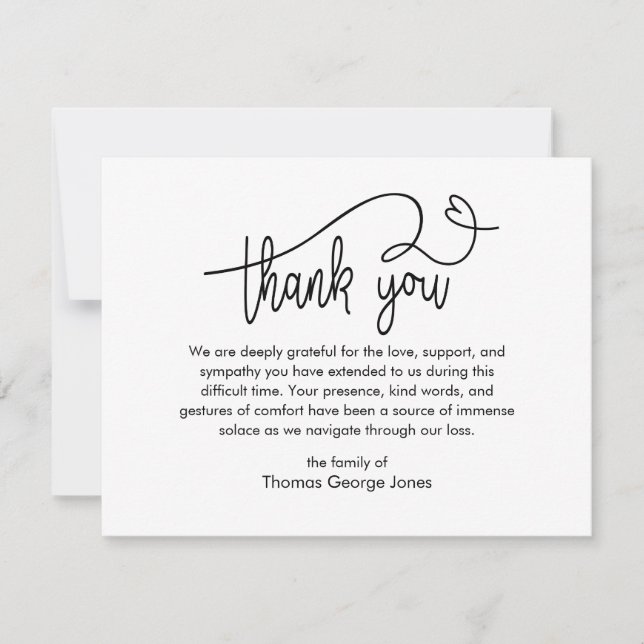 Funeral Note Thank you Bereavement Card (Front)