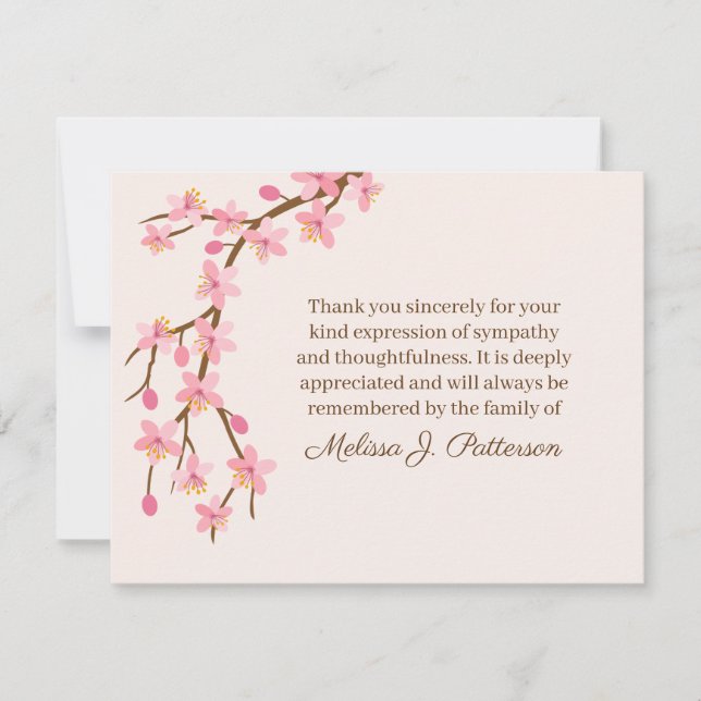 Funeral Note Thank you Bereavement Cherry Blossoms Card (Front)