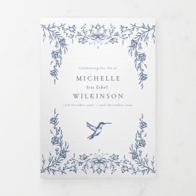 Funeral Obituary Order of Service hummingbird Tri-Fold Program (Cover)