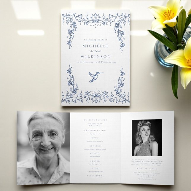 Funeral Obituary Order of Service hummingbird Tri-Fold Program (Creator Uploaded)