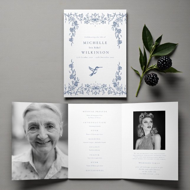Funeral Obituary Order of Service hummingbird Tri-Fold Program (Creator Uploaded)
