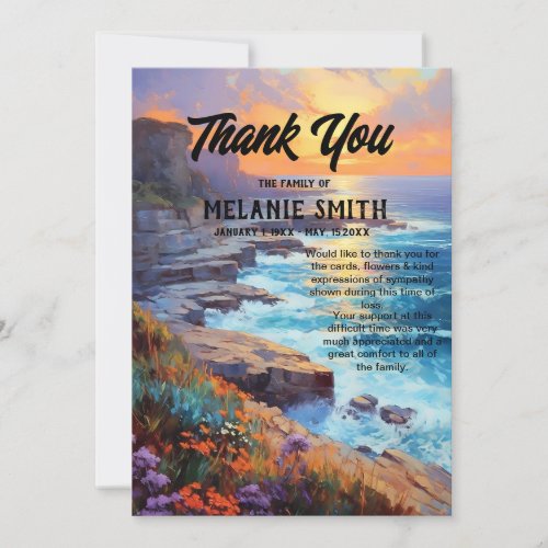 Funeral Ocean cliffs Sunset Sympathy  Thank You Card