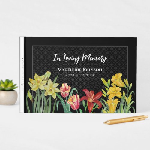 Funeral of Loved One Spring Flowers Damask Guest Book