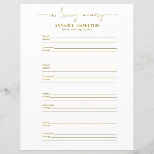 Funeral Or Memorial Guest Book Filler Page