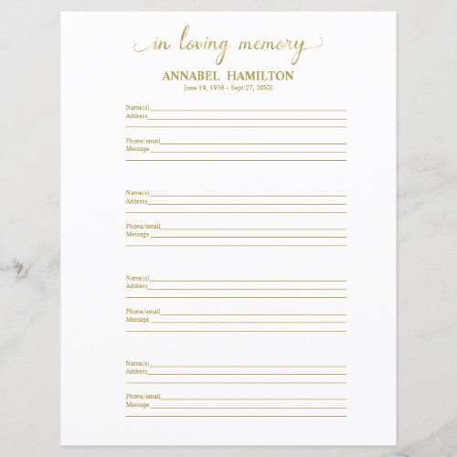 Funeral Or Memorial Guest Book Filler Page