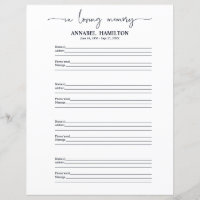 Funeral Or Memorial Guest Book Filler Page