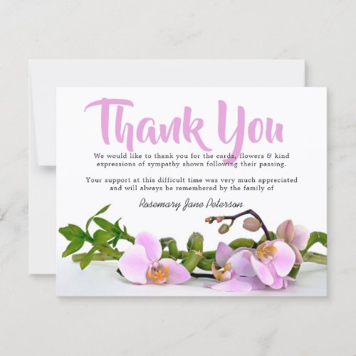 Funeral Orchid Photo Thank You Card