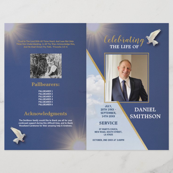 Funeral Order of Service Celebrating Life Blue Flyer | Zazzle