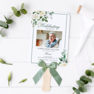 Funeral Order of Service Eucalyptus White Floral Hand Fan