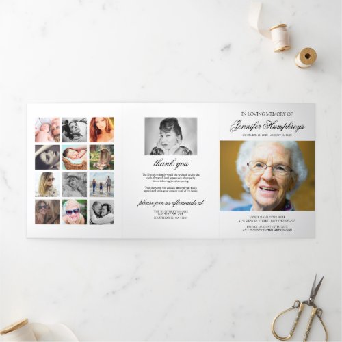Funeral Order of Service Eulogy Photo Collage Tri_Fold Invitation