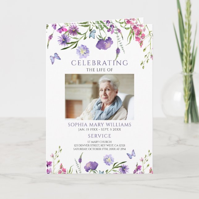 Funeral Order of Service | Floral Memorial Program (Front)