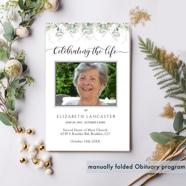 Funeral Order of Service Greenery Memorial Program (Creator Uploaded)