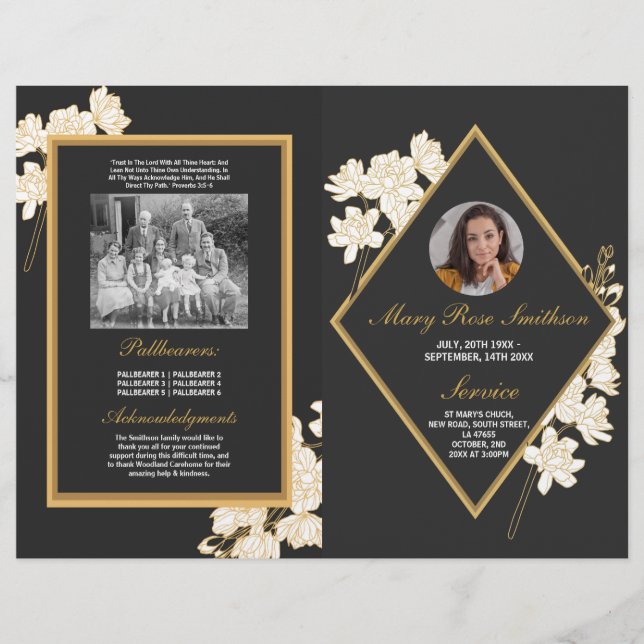 Funeral Order of Service Life Dark Floral Flyer (Front)