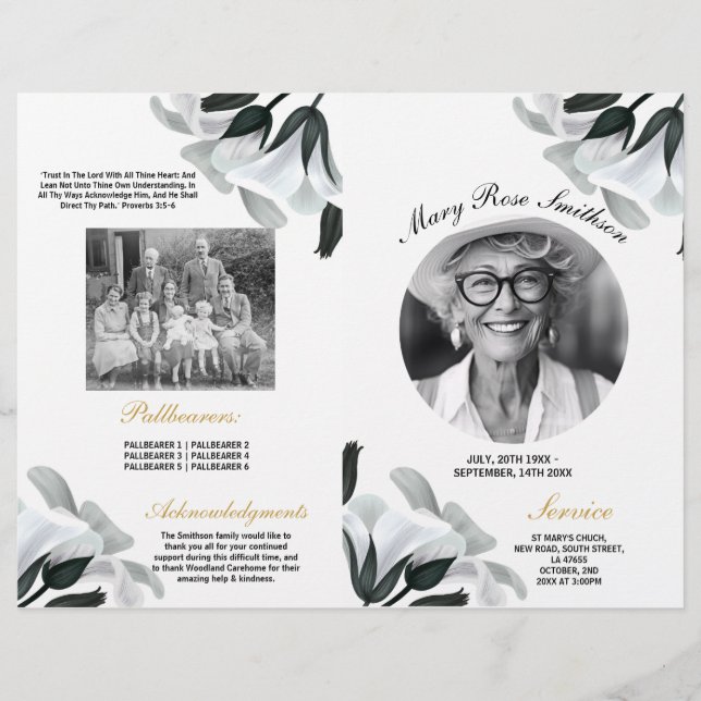 Funeral Order of Service Life White Lily Flyer (Front)