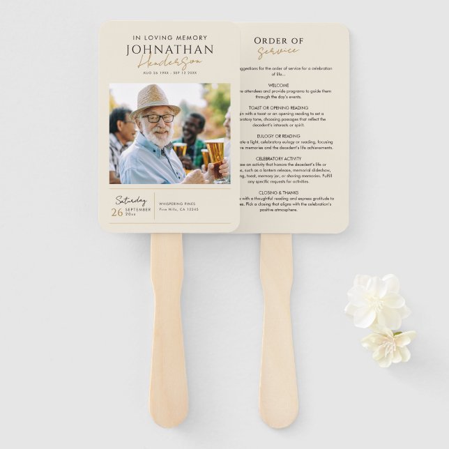 Funeral Order of Service Photo Program Hand Fan (Front and Back)