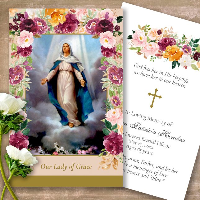 Funeral Our Lady Memorial Prayer Sympathy Cards (catholic, religious, celebration of life, in loving memory of, prayer cards for bereavement)
