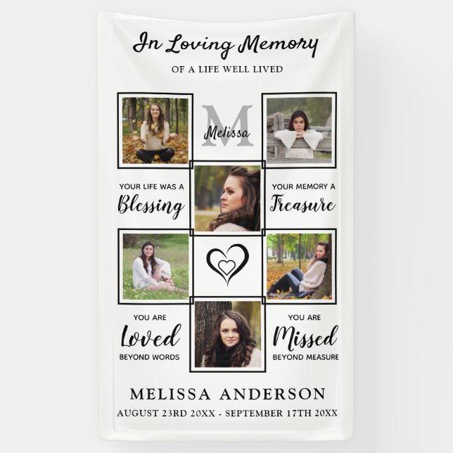 Funeral Personalized Photo Collage Loving Memory Banner (Vertical)