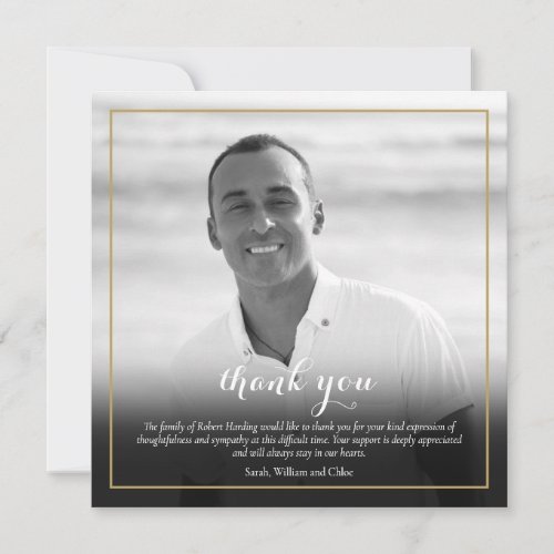 Funeral Photo Black and White Elegant Square  Thank You Card