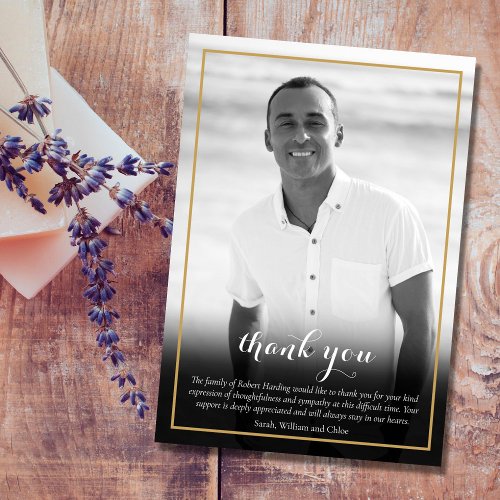 Funeral Photo Black and White Elegant Thank You Card