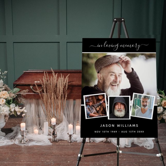 Funeral photo collage black memorial welcome  foam board (Creator Uploaded)