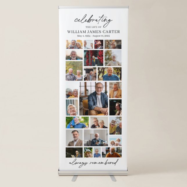 Funeral Photo Collage Template Memorial Retractable Banner (Front)