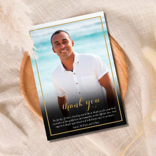 Funeral Photo Elegant Gold Script Thank You Card